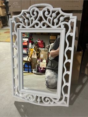 HomCo Vintage 1981 White Ornate Wall Mirror - Decorative Home Wall Decor